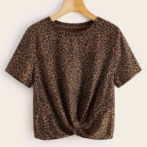 Leopard Print Twist Front Tee